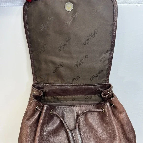 Vintage Fossil 1954 Classic Brown Pebbled Leather Backpack 75082 Brass Key - Picture 13 of 16